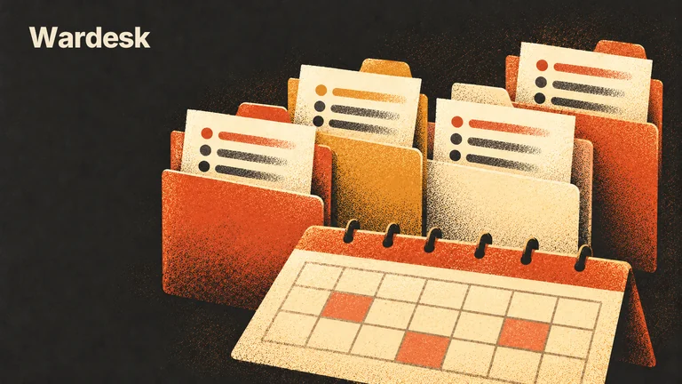 Four client folders and a calendar coordinating their deadlines.