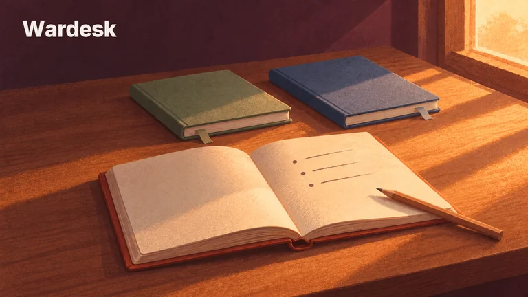 One project notebook lies open while two others wait ready for their turn.